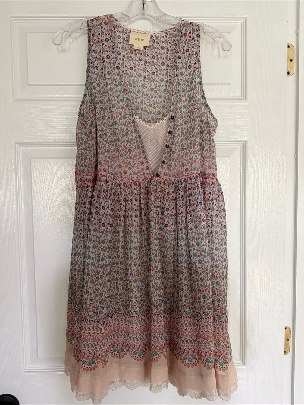 Maeve Pink Multi Floral Tiered Sleeveless Dress Anthropology small
